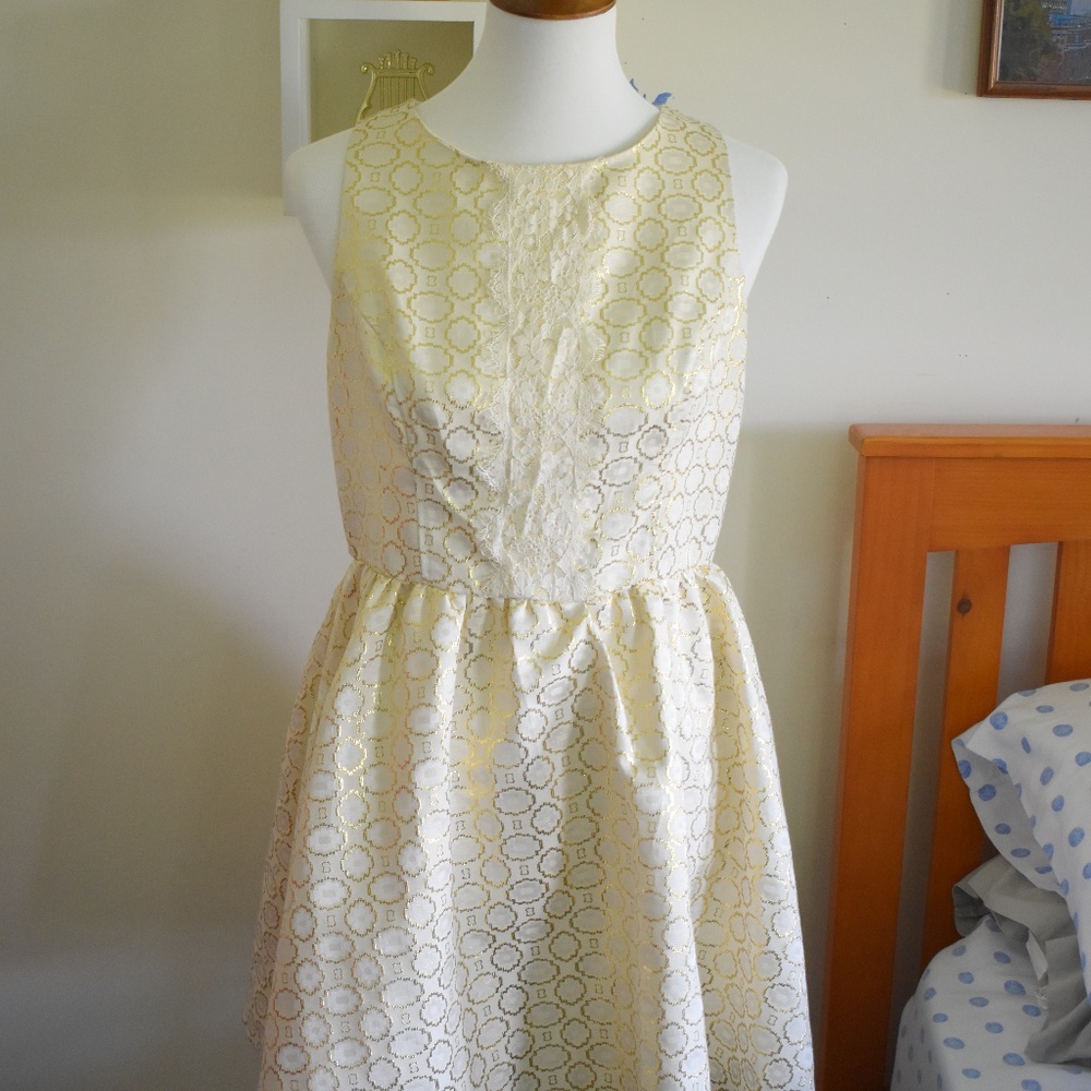 Gold Brocade Fit and Flare Dress